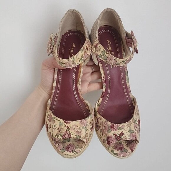 Anne Michelle Pink Viral Platform Peep Toe Wedge High Heels Pumps Cottage Core - Picture 4 of 9